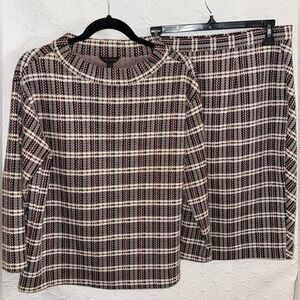 Ann Taylor Plaid Knit Top in Black, Cream & Burgundy